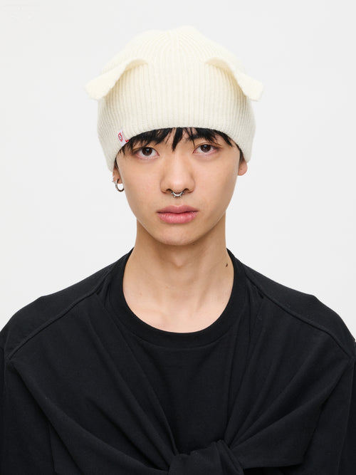 EARS RIB BEANIE in ECRU | Charles Jeffrey Loverboy