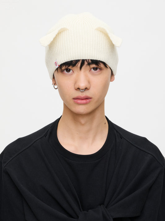 EARS RIB BEANIE in ECRU