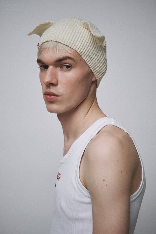 EARS RIB BEANIE in ECRU