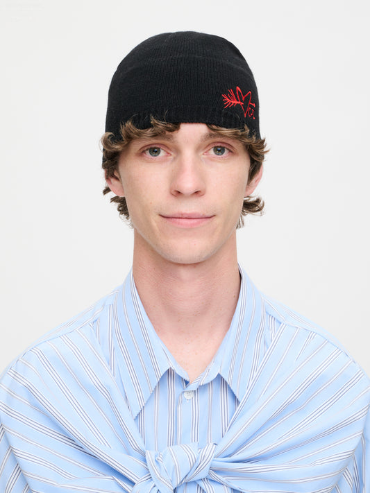 CREST RIB BEANIE in BLACK