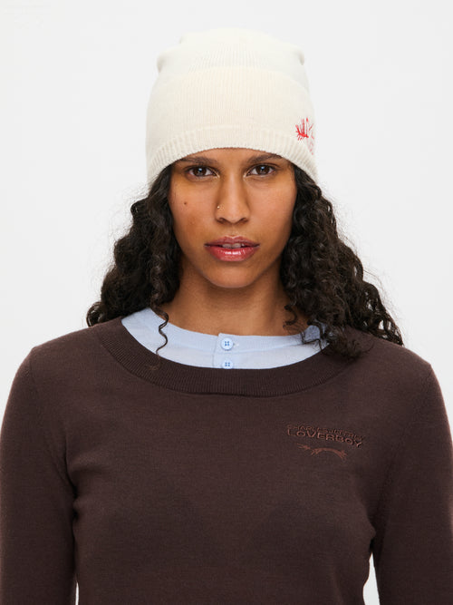 CREST RIB BEANIE in ECRU | Charles Jeffrey Loverboy