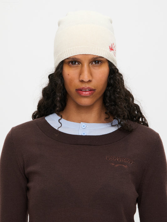 CREST RIB BEANIE in ECRU