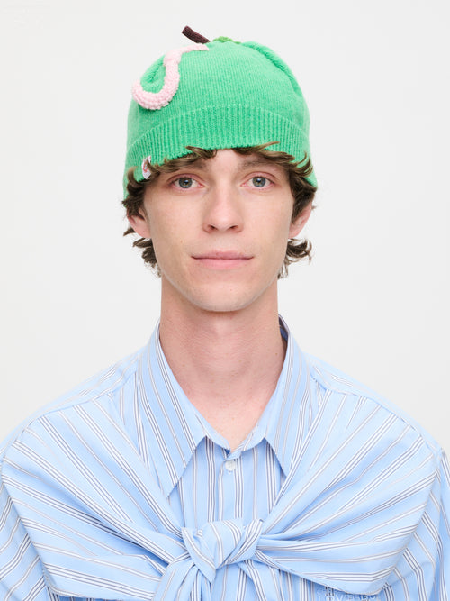 APPLE RIB BEANIE in GREEN PINK WORM | Charles Jeffrey Loverboy