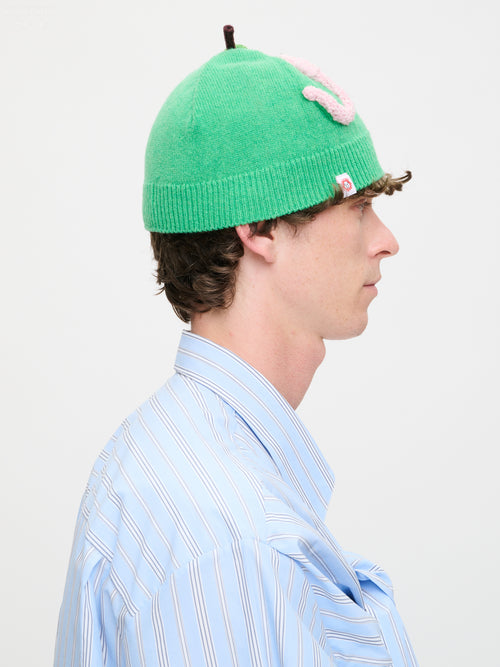 APPLE RIB BEANIE in GREEN PINK WORM | Charles Jeffrey Loverboy
