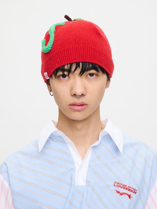 APPLE RIB BEANIE in RED GREEN WORM