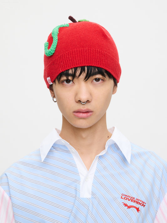 APPLE RIB BEANIE in RED GREEN WORM