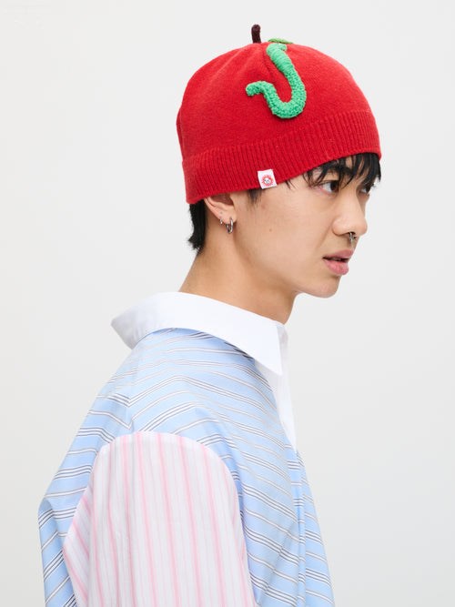APPLE RIB BEANIE in RED GREEN WORM