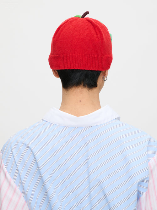 APPLE RIB BEANIE in RED GREEN WORM
