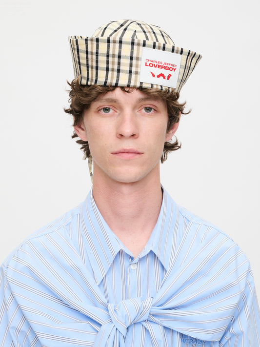 SAILOR HAT in BEIGE YELLOW TARTAN