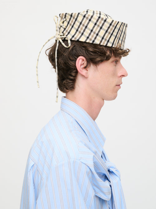 SAILOR HAT in BEIGE YELLOW TARTAN | Charles Jeffrey Loverboy