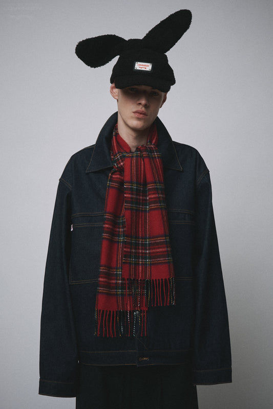 SCARF DENIM JACKET in DENIM + RED TARTAN