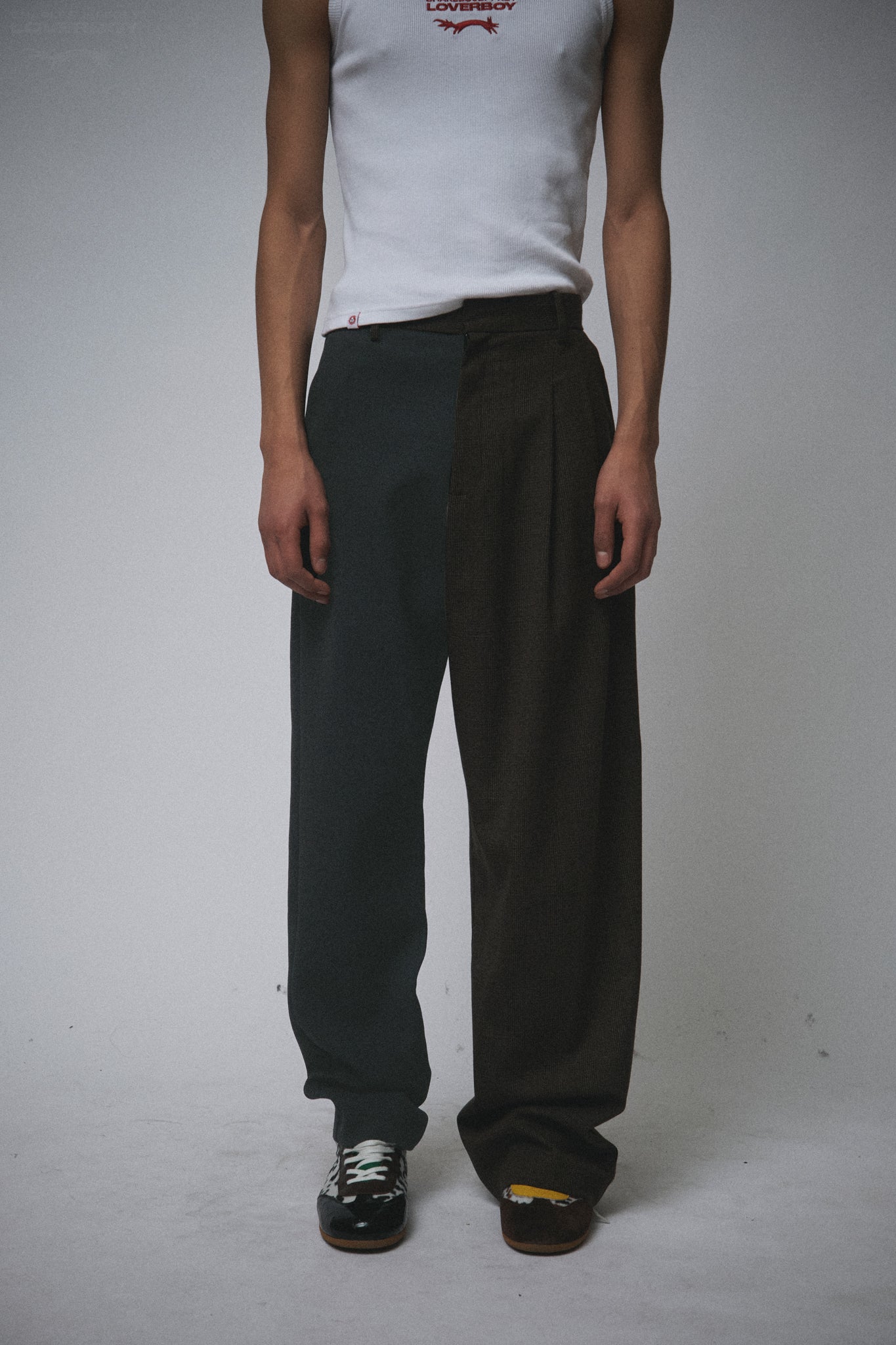 HALF AND HALF PANTS in BROWN CHECK + CHARCOAL