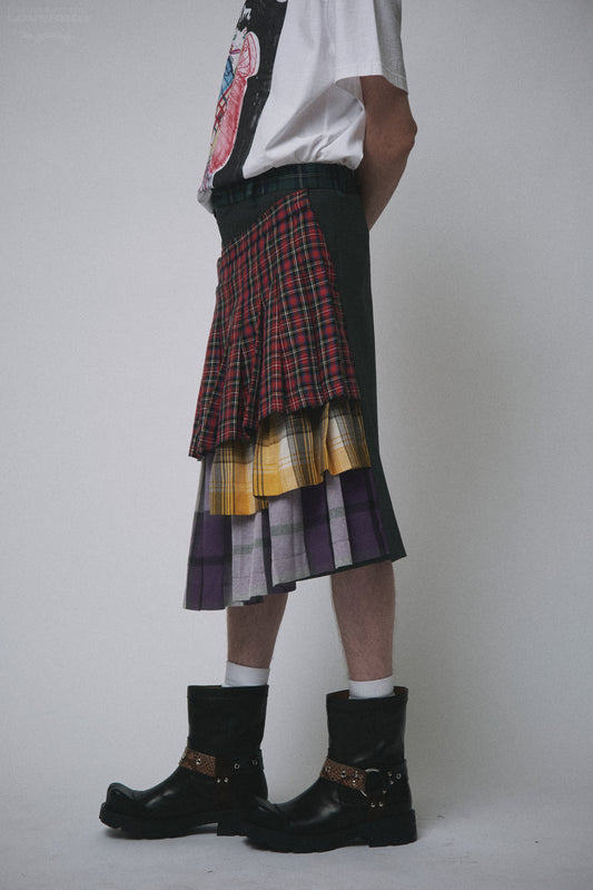 LAYERED SKORT in CHARCOAL + MULTI TARTAN