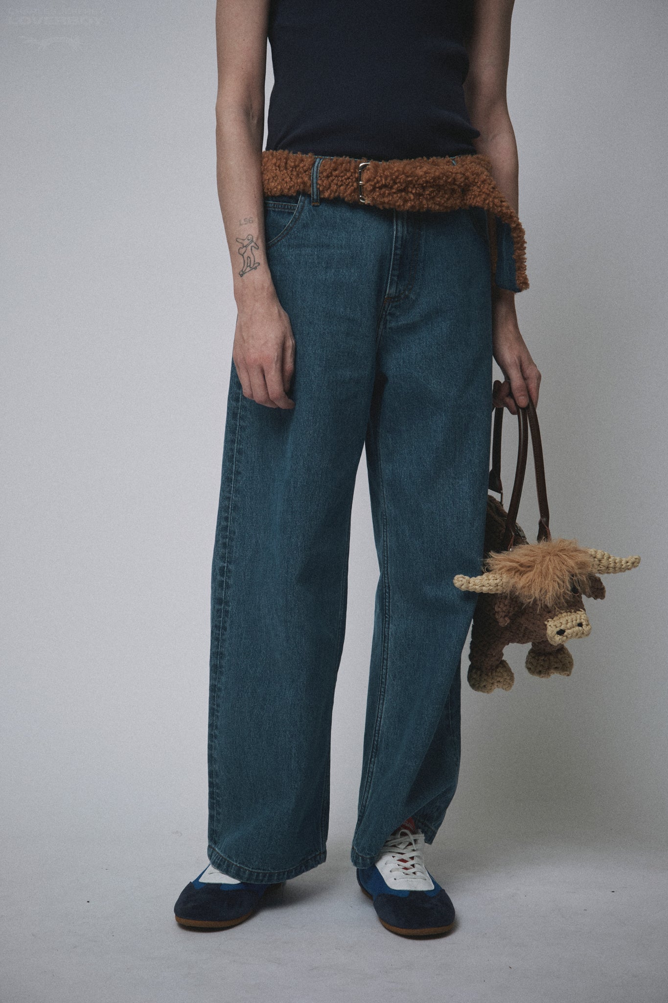 TEDDY WIDE LEG JEANS in LIGHT DENIM + BROWN