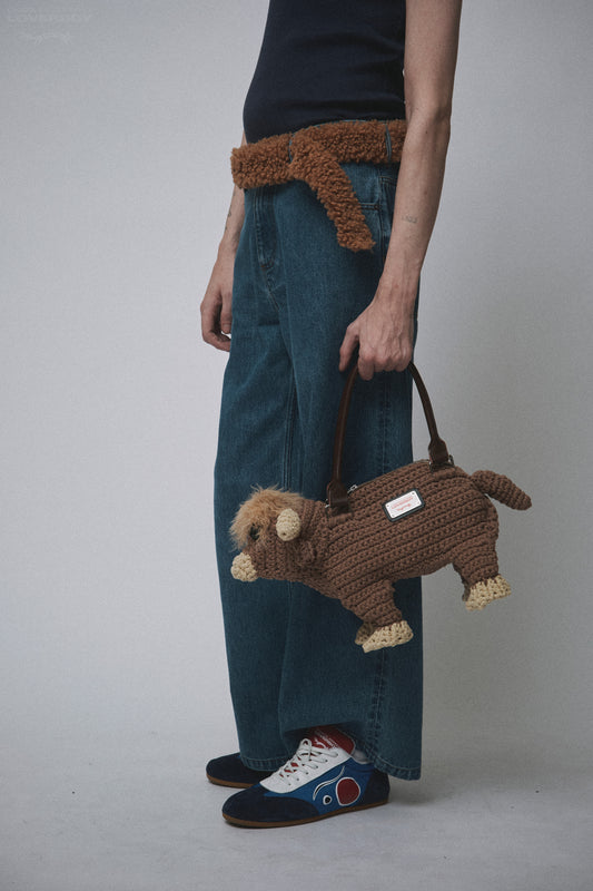 TEDDY WIDE LEG JEANS in LIGHT DENIM + BROWN