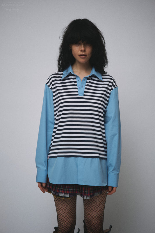 MERGE SHIRT in BLUE + BLACK STRIPE