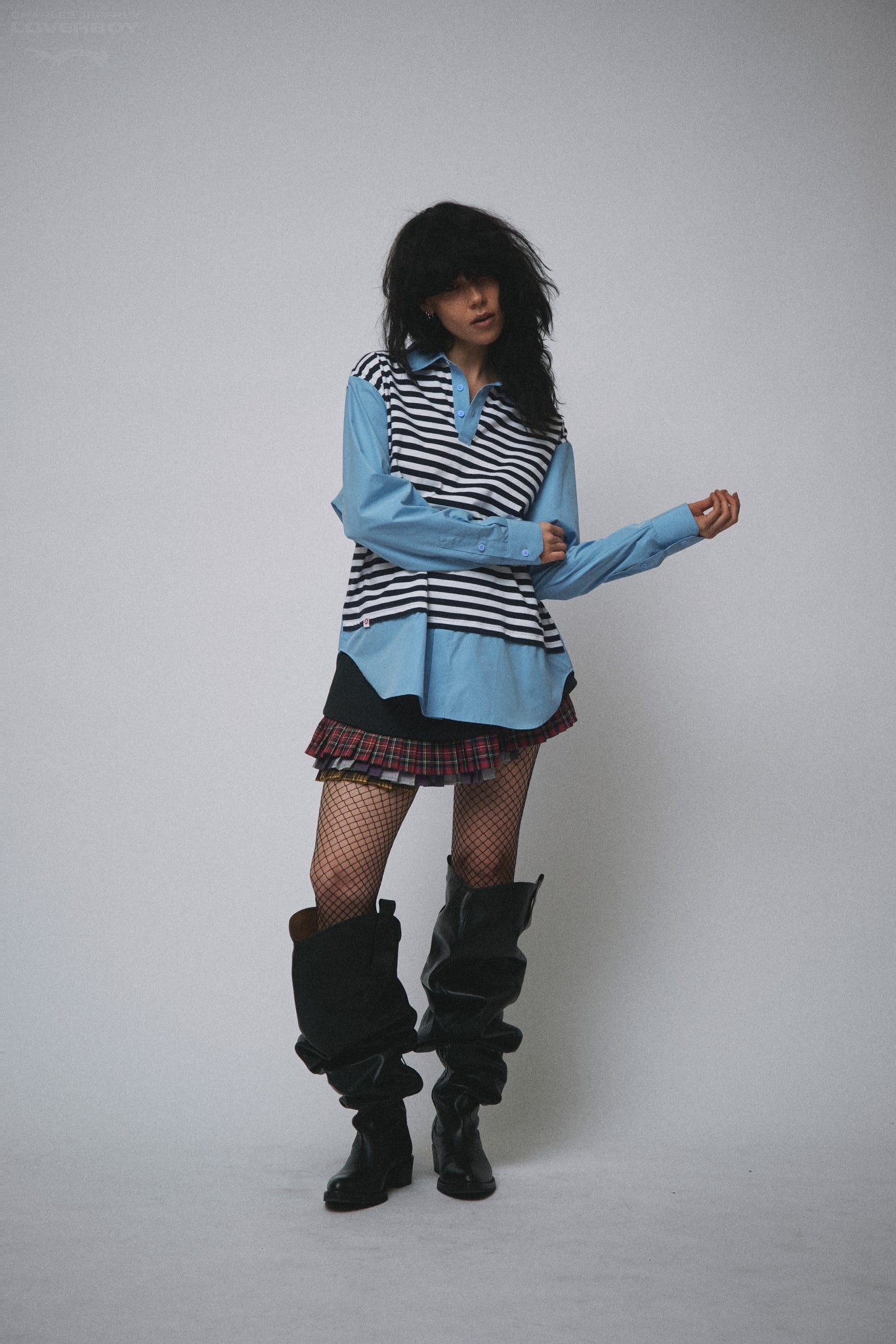 MERGE SHIRT in BLUE + BLACK STRIPE