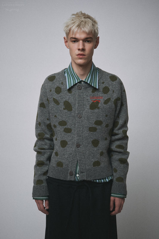 POLKA DOT CARDI in GREY GREEN