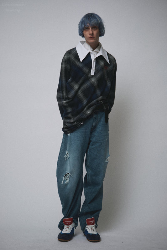 TOPSY TURVY POLO in BLUE TARTAN
