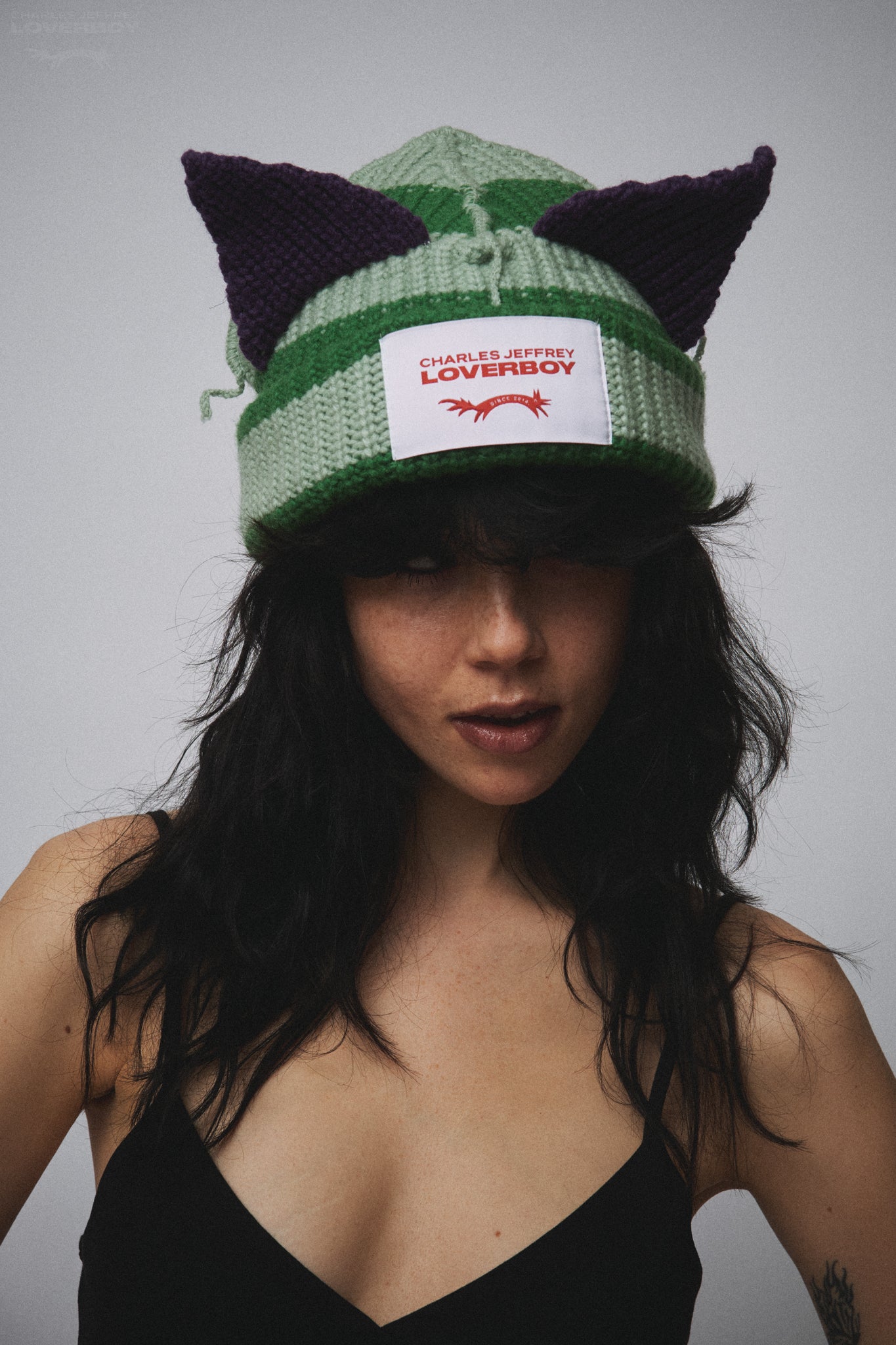 CHUNKY EARS BEANIE in LIGHT GREEN GREEN PURPLE