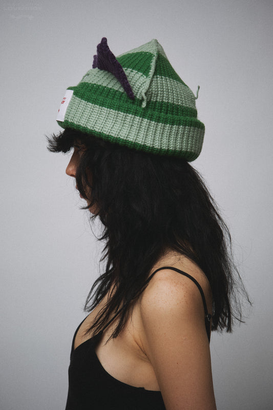 CHUNKY EARS BEANIE in LIGHT GREEN GREEN PURPLE