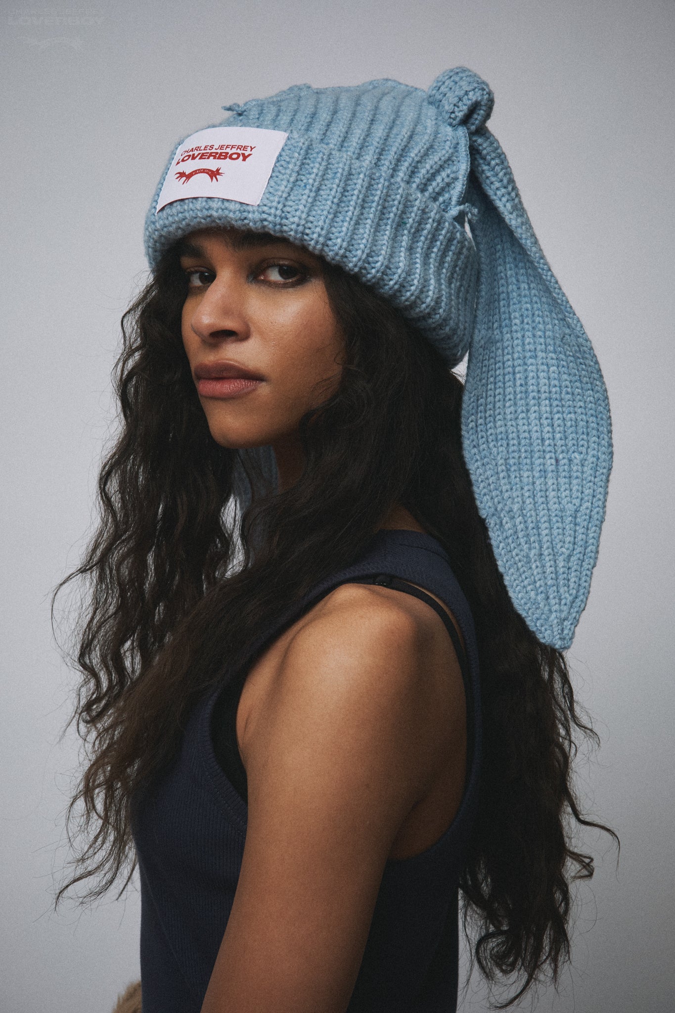 CHUNKY RABBIT BEANIE in LIGHT BLUE