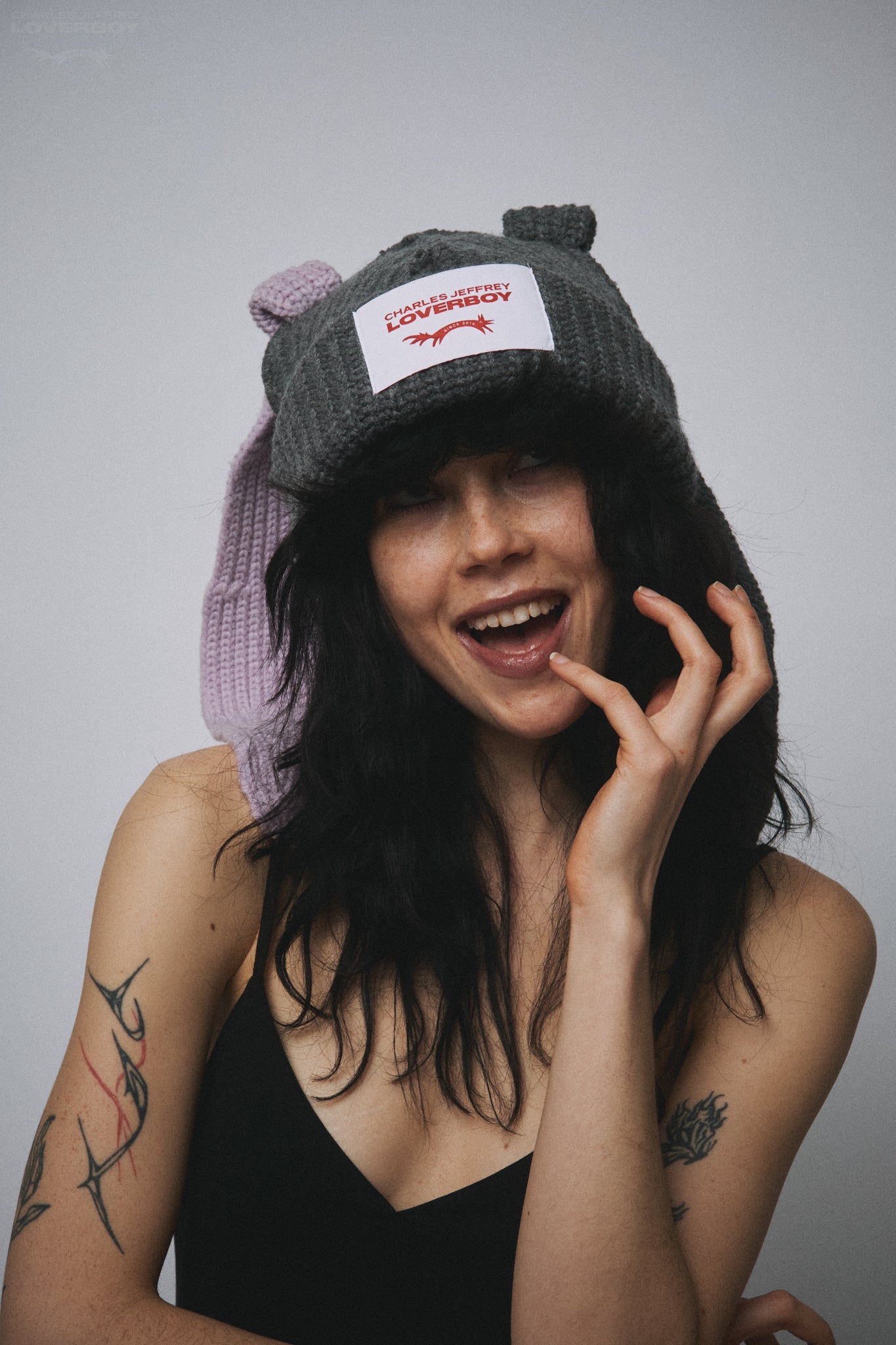 CHUNKY RABBIT BEANIE in GREY LILAC