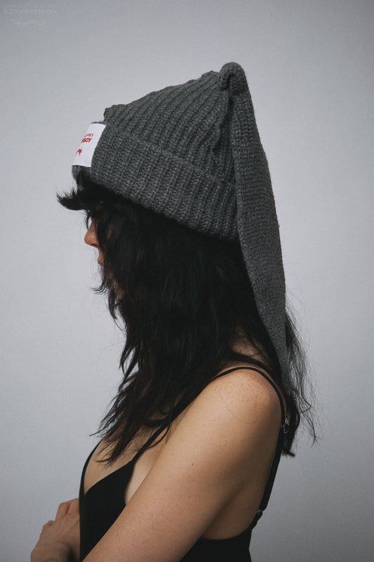 CHUNKY RABBIT BEANIE in GREY LILAC