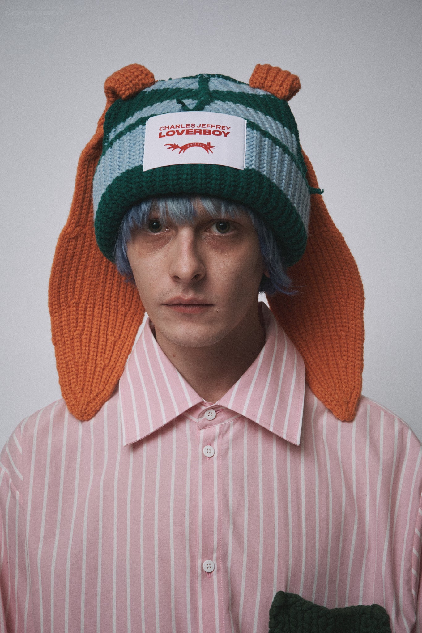 CHUNKY RABBIT BEANIE in GREEN LIGHT BLUE ORANGE