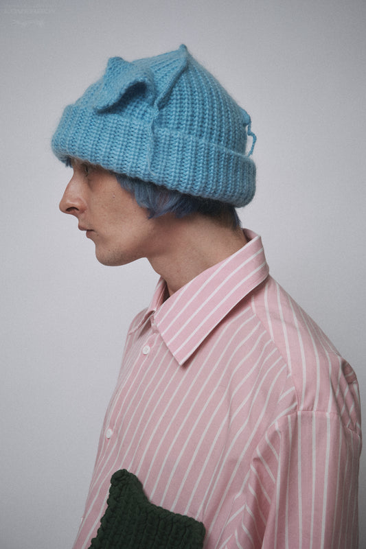 MOHAIR CHUNKY EARS BEANIE in LIGHT BLUE