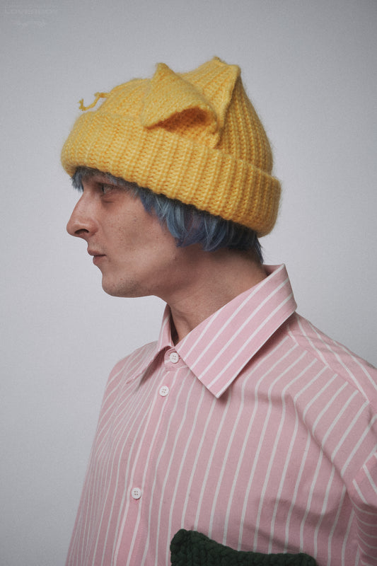 MOHAIR CHUNKY EARS BEANIE in YELLOW