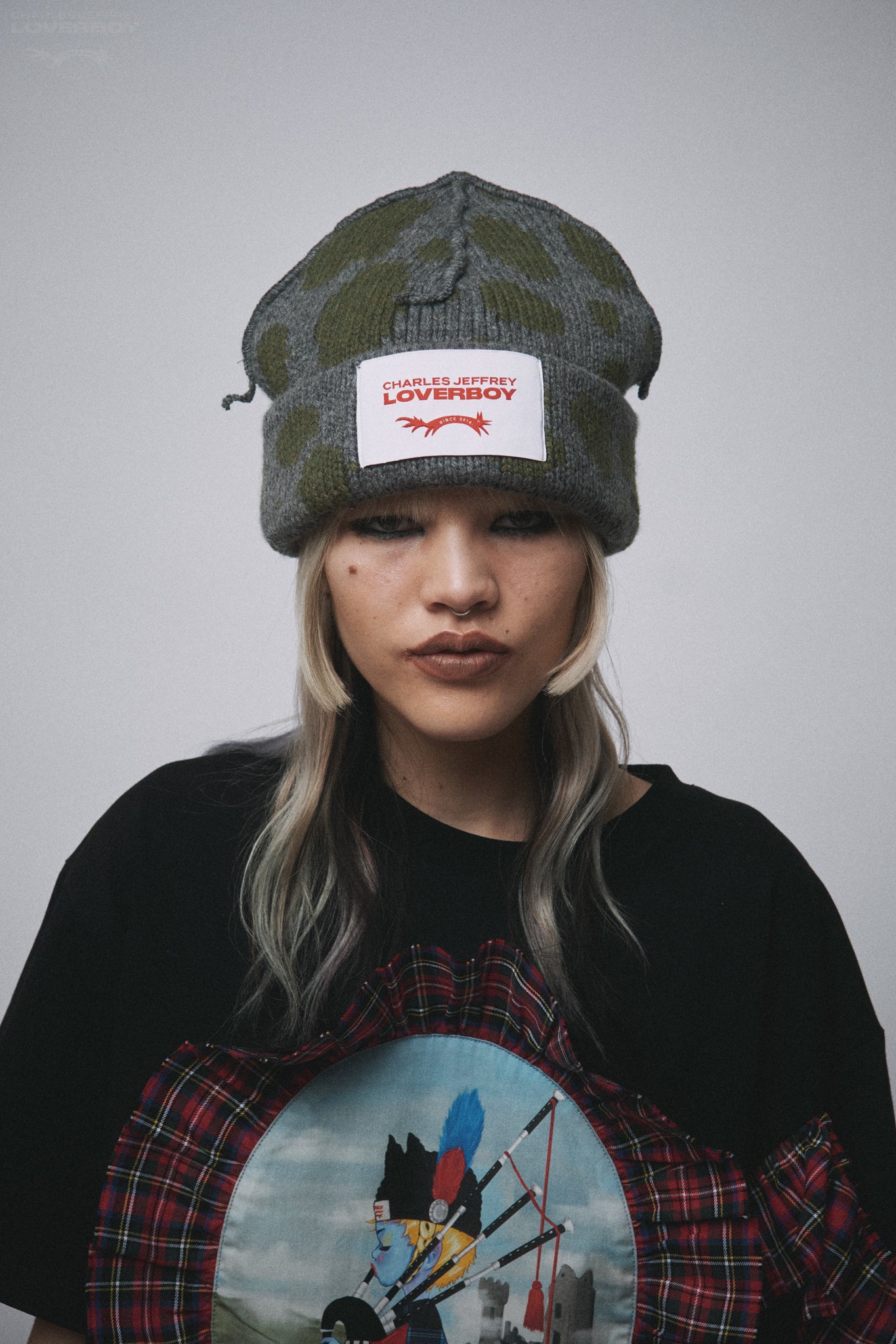POLKA DOT BEANIE in GREY GREEN