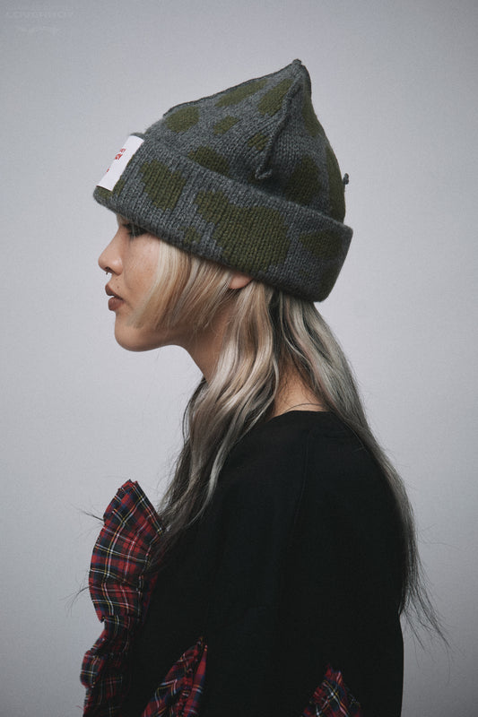 POLKA DOT BEANIE in GREY GREEN