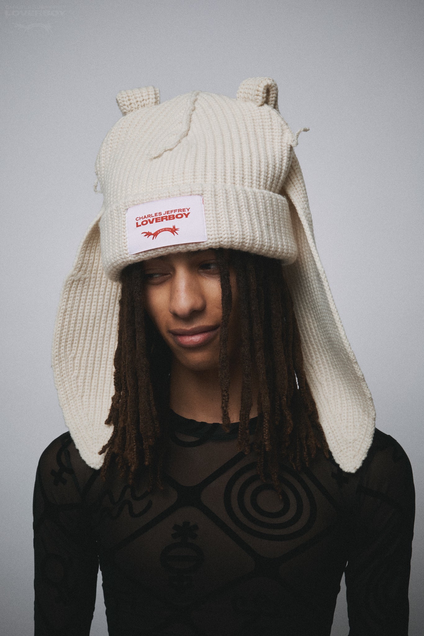 SUPERSIZED CHUNKY RABBIT BEANIE in ECRU