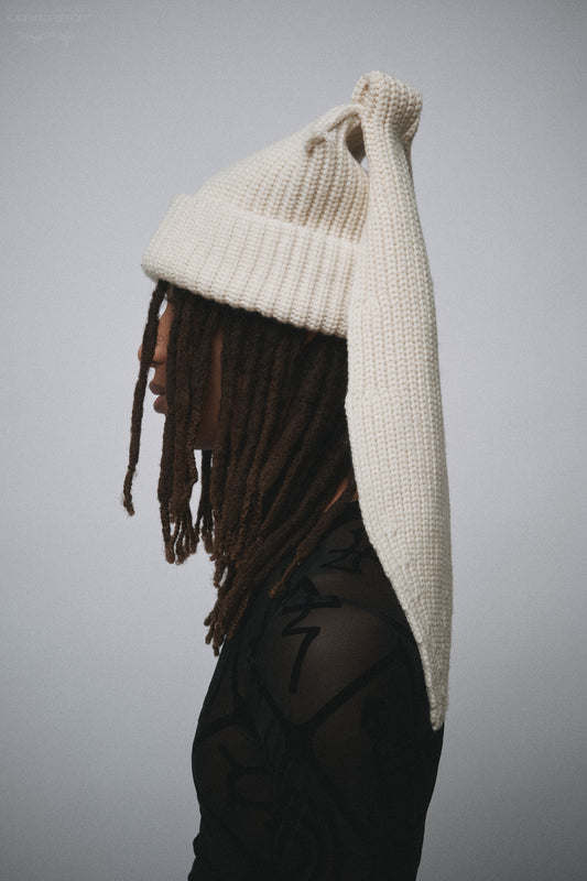 SUPERSIZED CHUNKY RABBIT BEANIE in ECRU