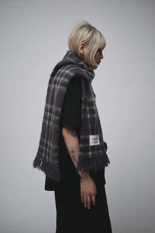 BRUSHED MOHAIR SCARF in PURPLE TARTAN