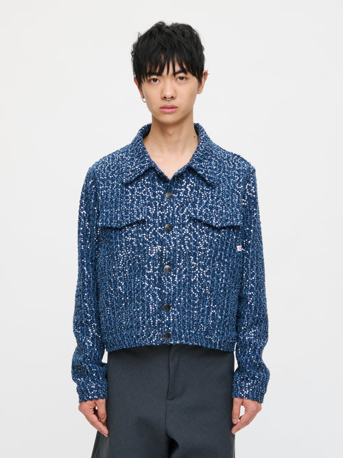 ART DENIM JACKET in DISTRESSED SEQUIN DENIM | Charles Jeffrey Loverboy