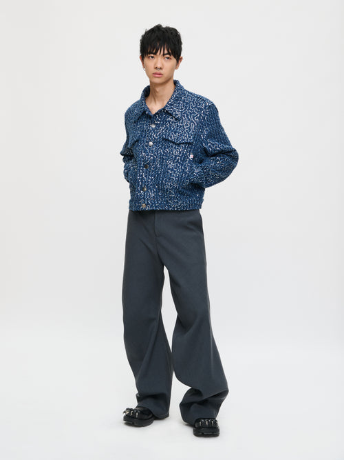 ART DENIM JACKET in DISTRESSED SEQUIN DENIM