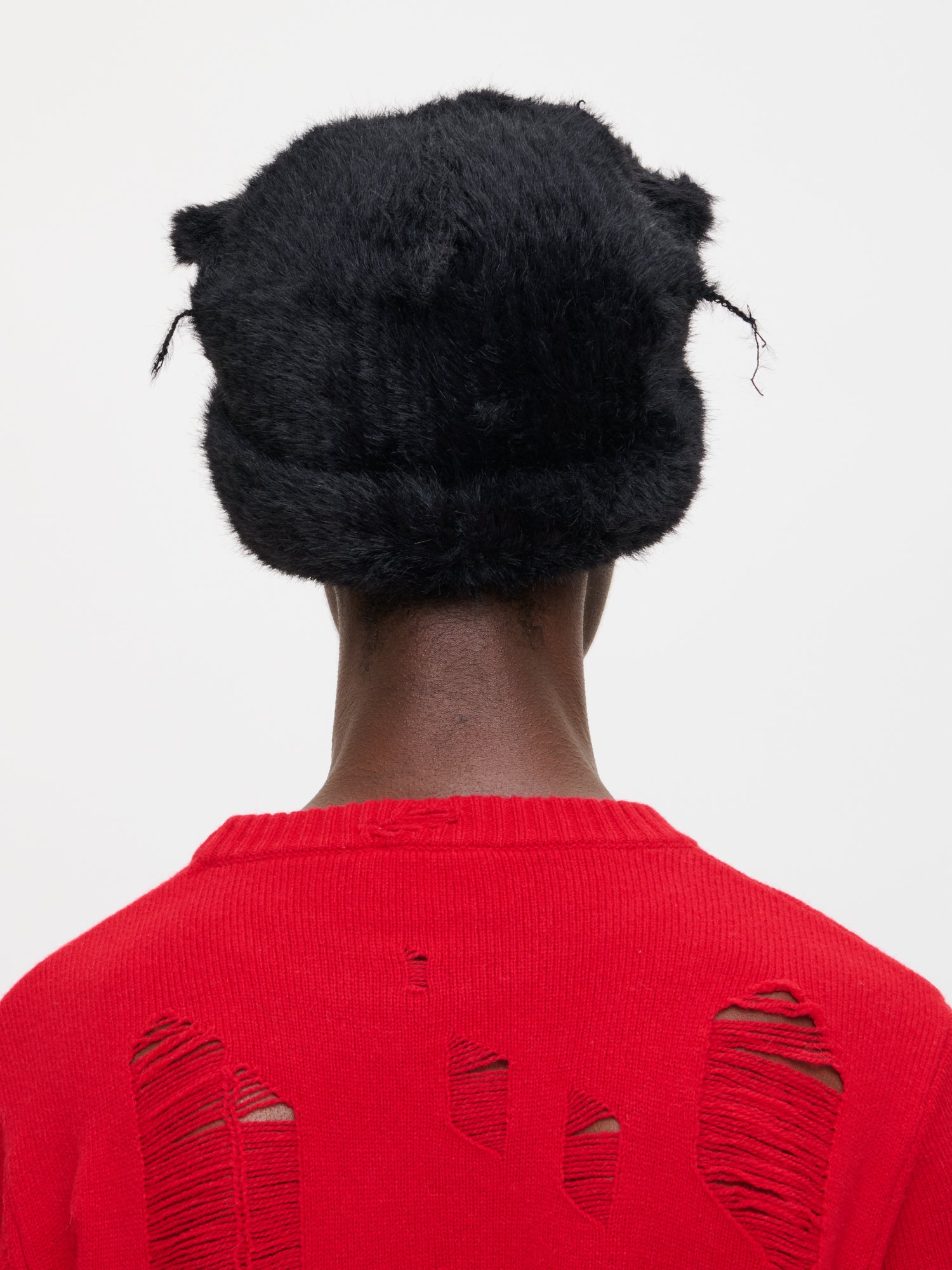 FLUFFY CHUNKY EARS BEANIE in BLACK