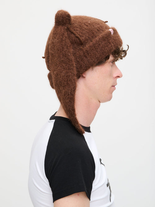 ALPACA CHUNKY RABBIT BEANIE in BROWN