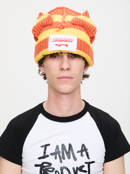 CHUNKY EARS BEANIE in YELLOW ORANGE STRIPE
