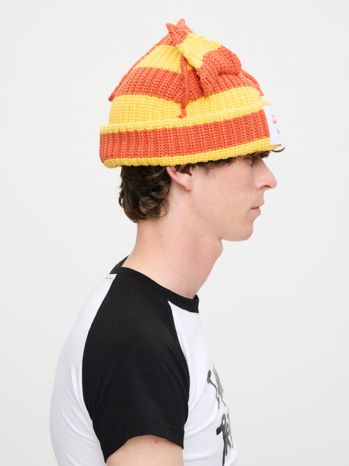 CHUNKY EARS BEANIE in YELLOW ORANGE STRIPE