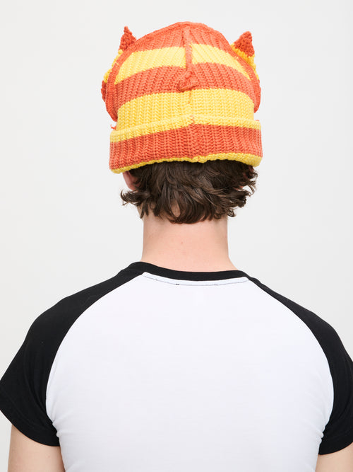 CHUNKY EARS BEANIE in YELLOW ORANGE STRIPE