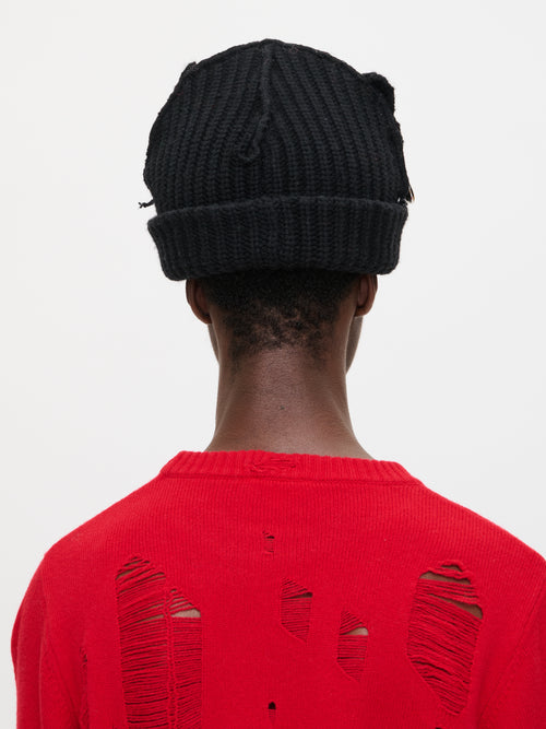 CHUNKY PUNK EARS BEANIE in BLACK