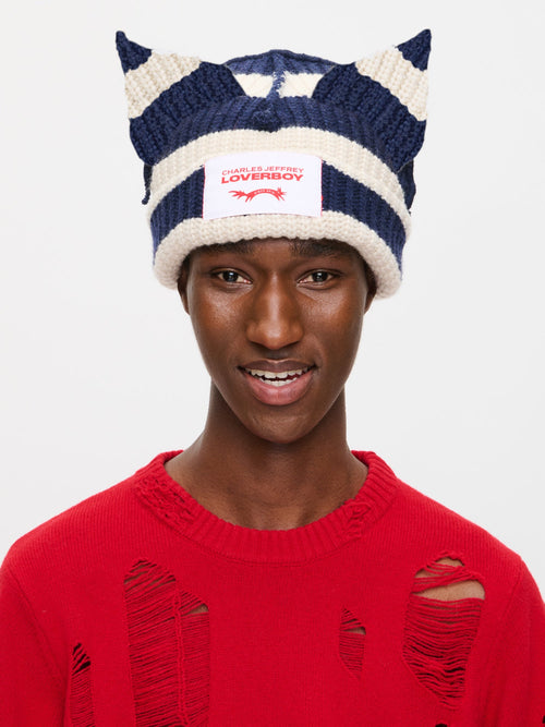 CHUNKY EARS BEANIE EXCLUSIVE in NAVY ECRU