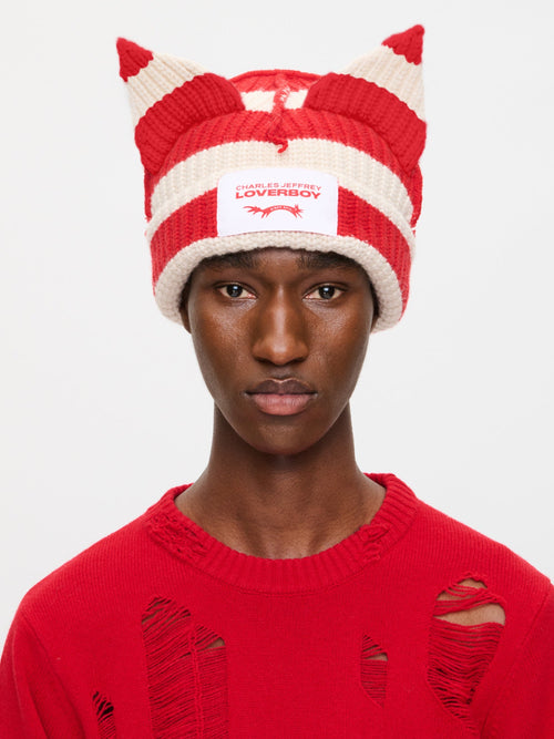 CHUNKY EARS BEANIE EXCLUSIVE in RED ECRU