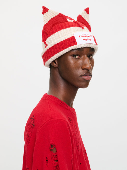 CHUNKY EARS BEANIE EXCLUSIVE in RED ECRU