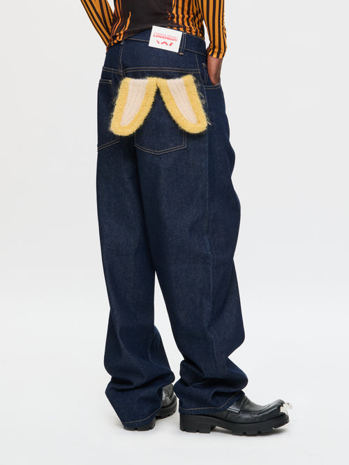 LOOSE FIT JEAN WITH KNITTED POCKET in INDIGO DENIM