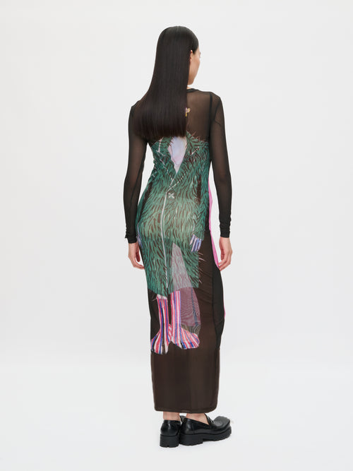 POWERMESH MAXI DRESS in BLACK MULTICOLOUR