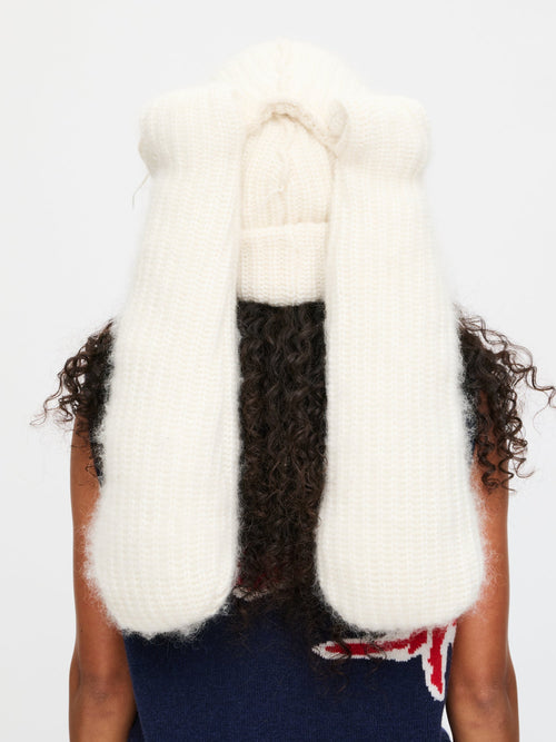 ARTISANAL SUPERSIZED RABBIT BEANIE in ECRU